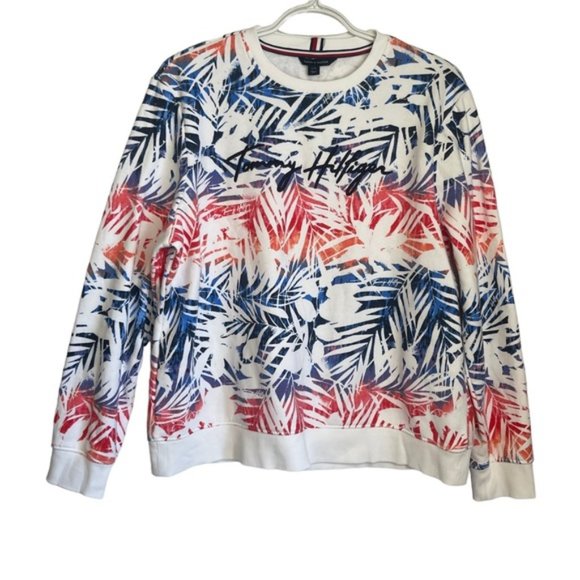 Tommy Hilfiger Tops - Tommy Hilfiger Red White Blue Palms Long Sleeved Pullover Sweatshirt